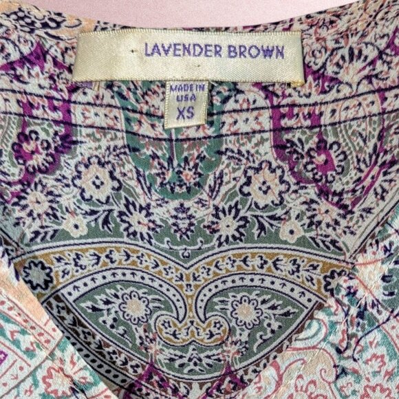 Lavender Brown NWOT XS Boho Kaftan V-Neck Blouse Sleeve Cutouts Purple Teal - Picture 4 of 6